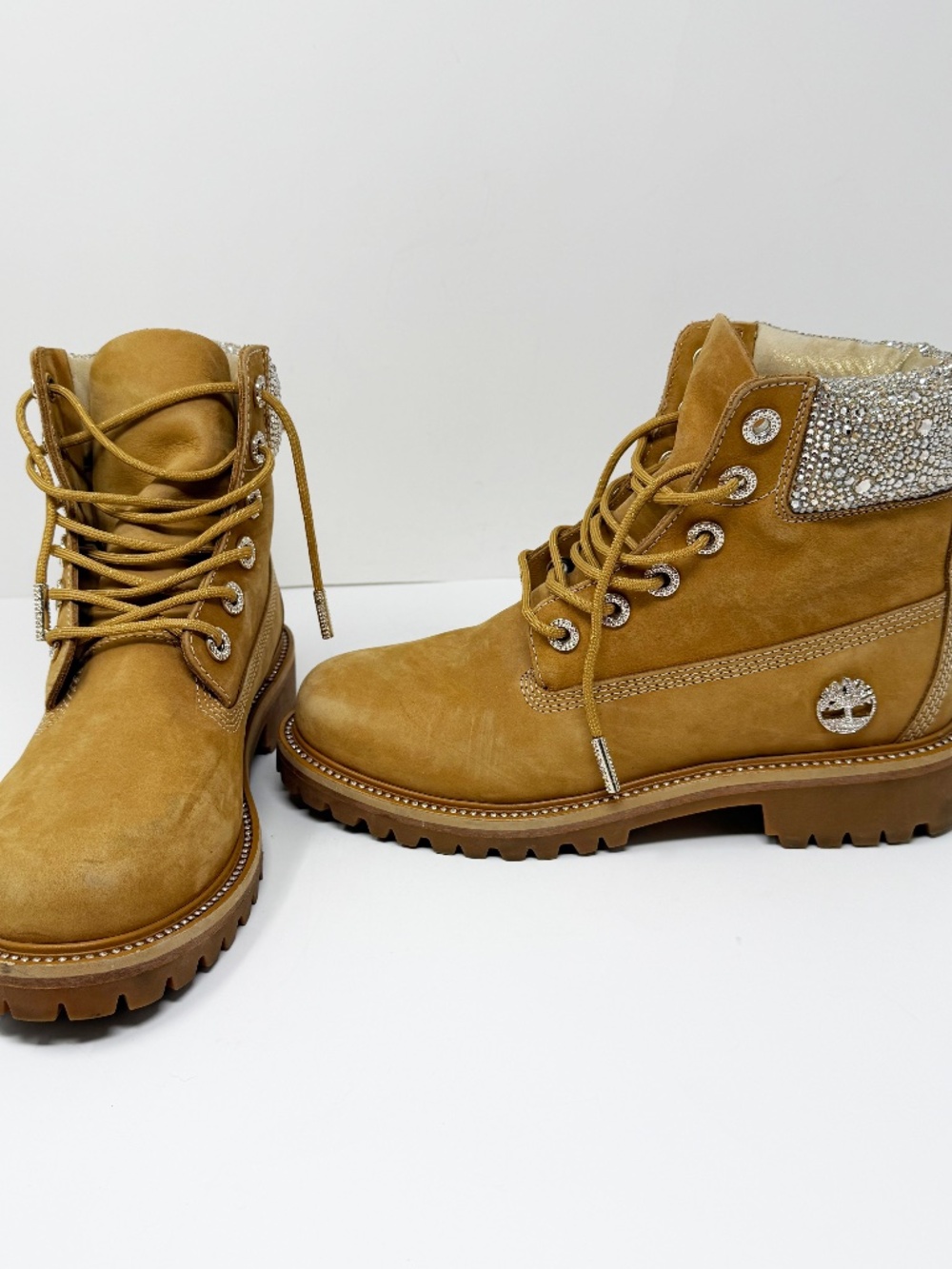 Jimmy Choo x Timberland Swarovski Crystal Embellished Suede Premium Wheat Boots